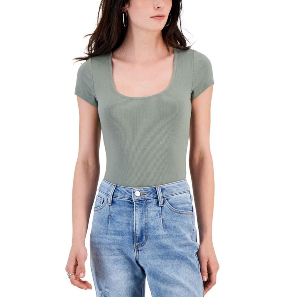 Self Esteem Juniors' Short-Sleeved Square-Neck Ribbed Bodysuit